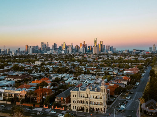 Sunset from Sth Melbourne drone skyline things to do