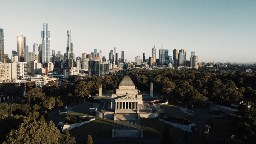 Shrine of Remembrance Melbourne drone dji day trip city