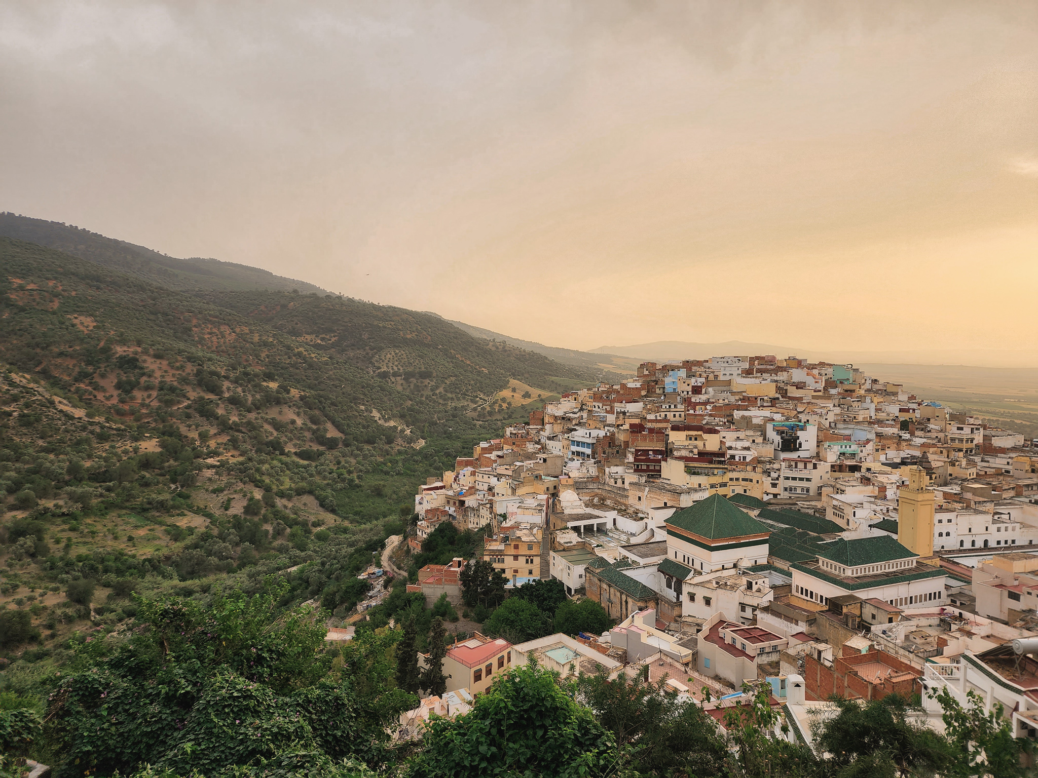 moulay idriss panoramic view sunset morocco