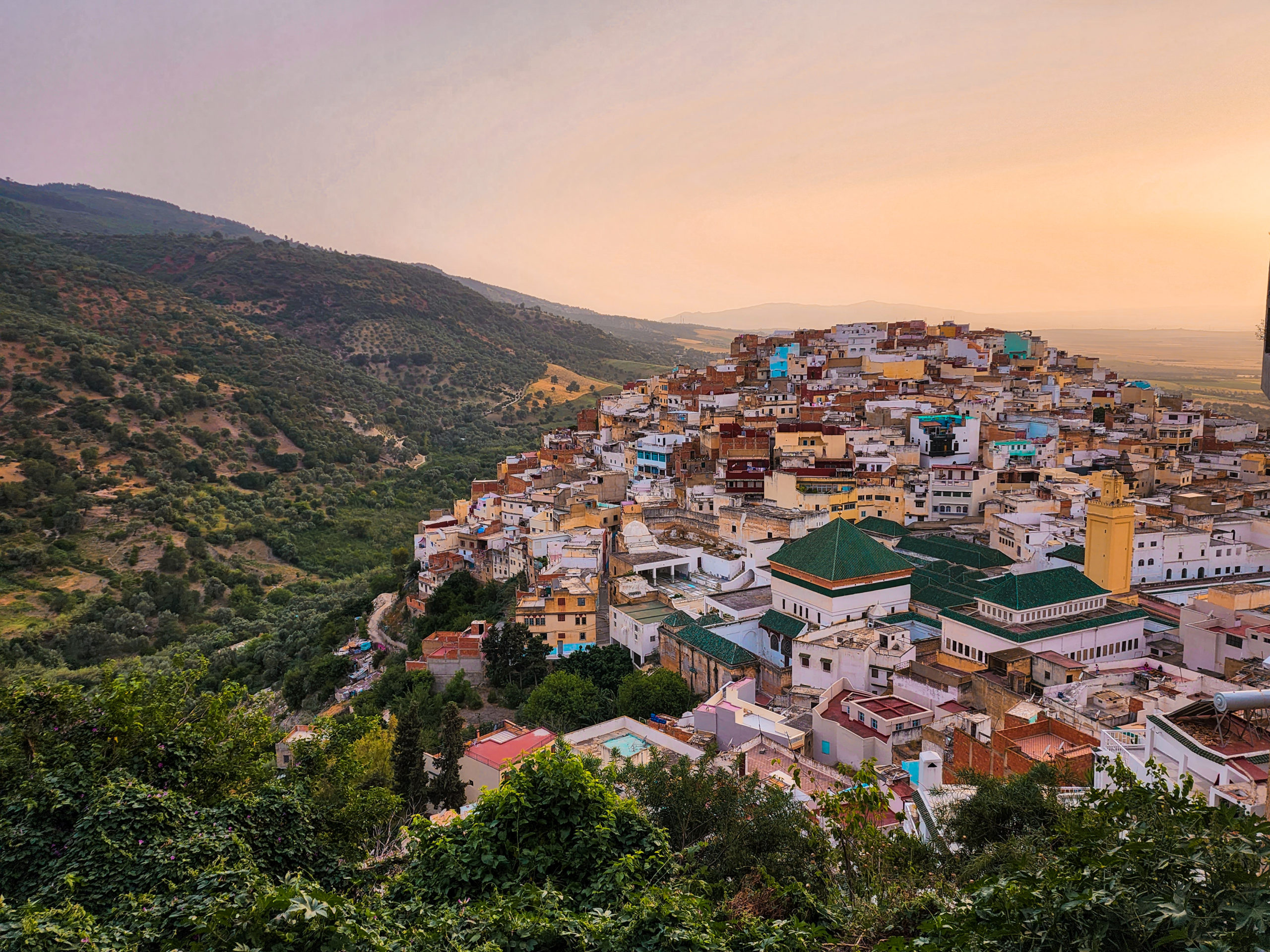 moulay idriss panoramic view sunset morocco