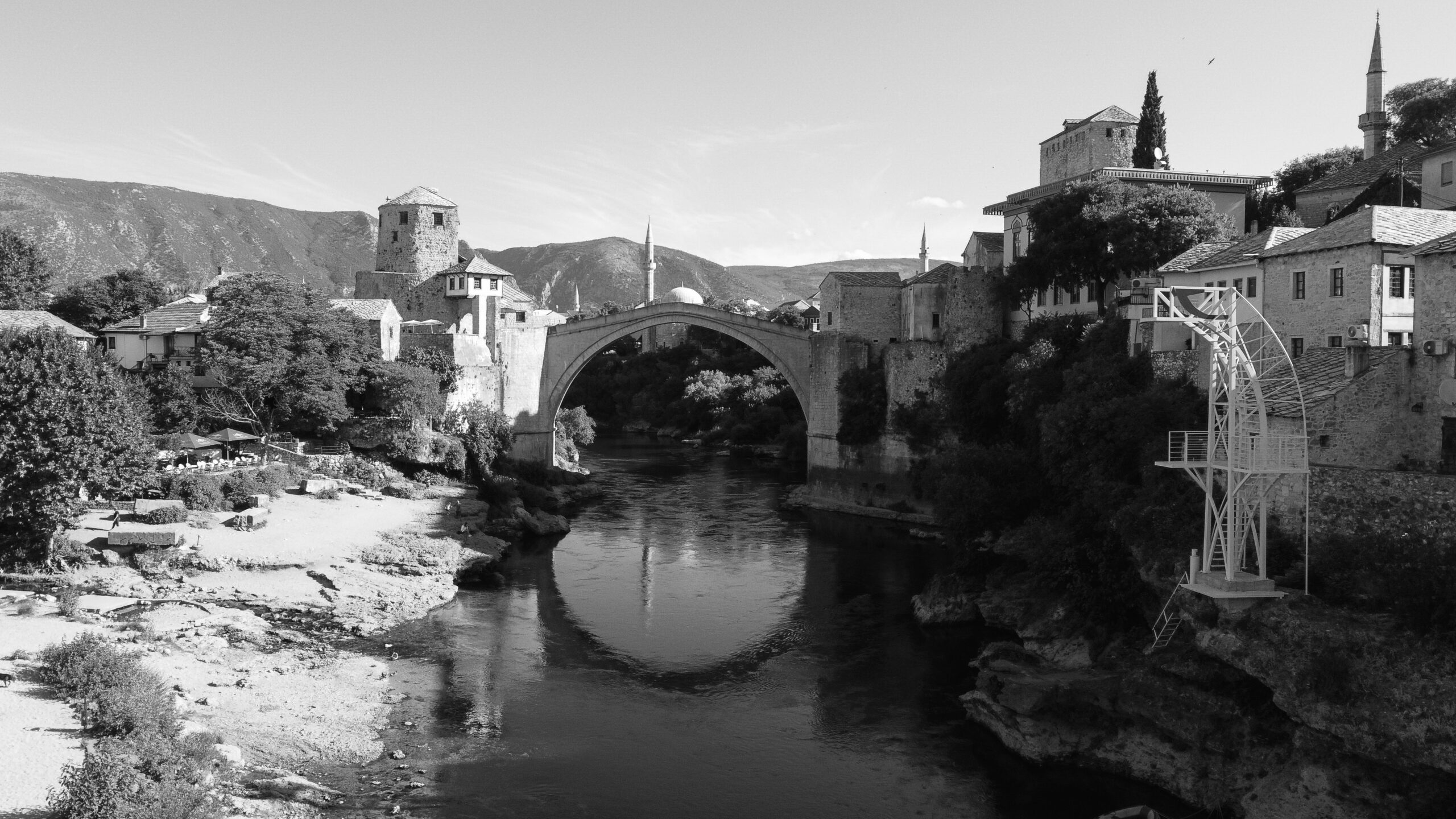 Mostar old bridge stari grad drone