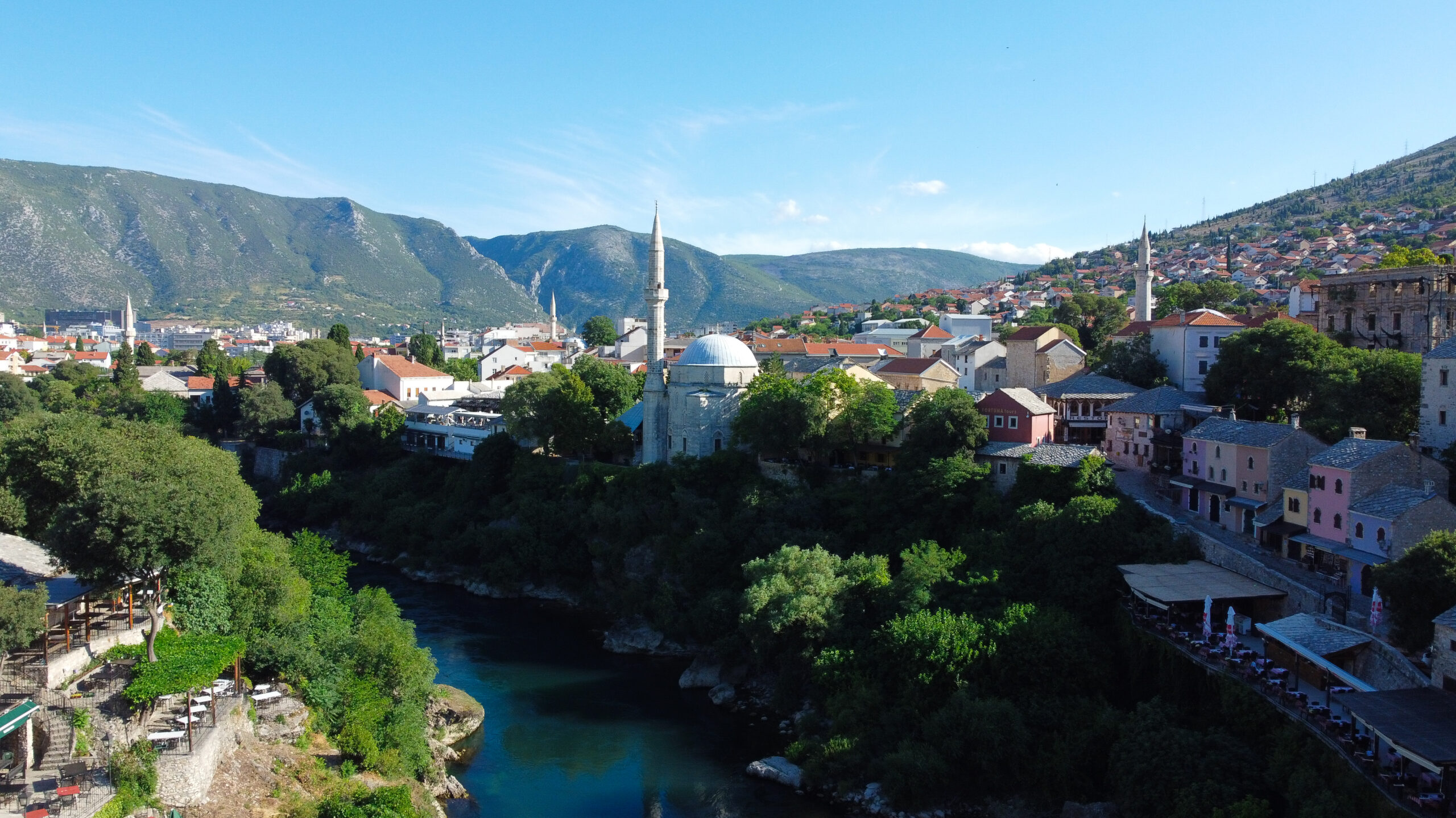 Mostar old bridge stari grad drone