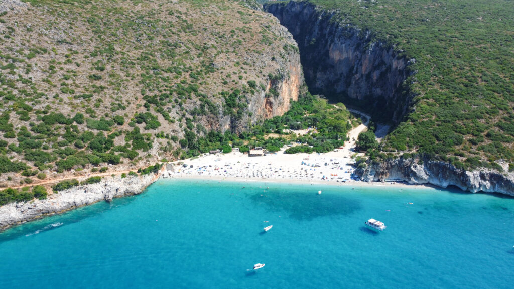 Drone Gjipe Beach albanian riviera guide things to do itinerary