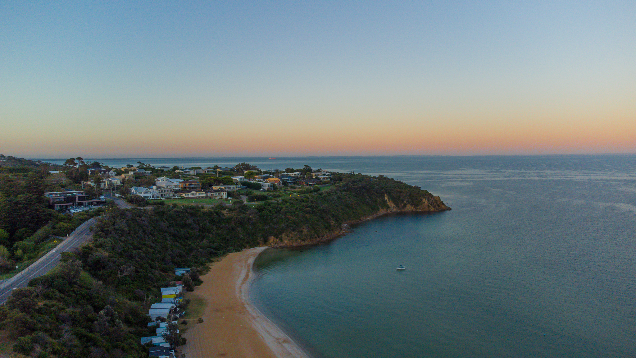 mt martha beach sunrise peninsula summer drone