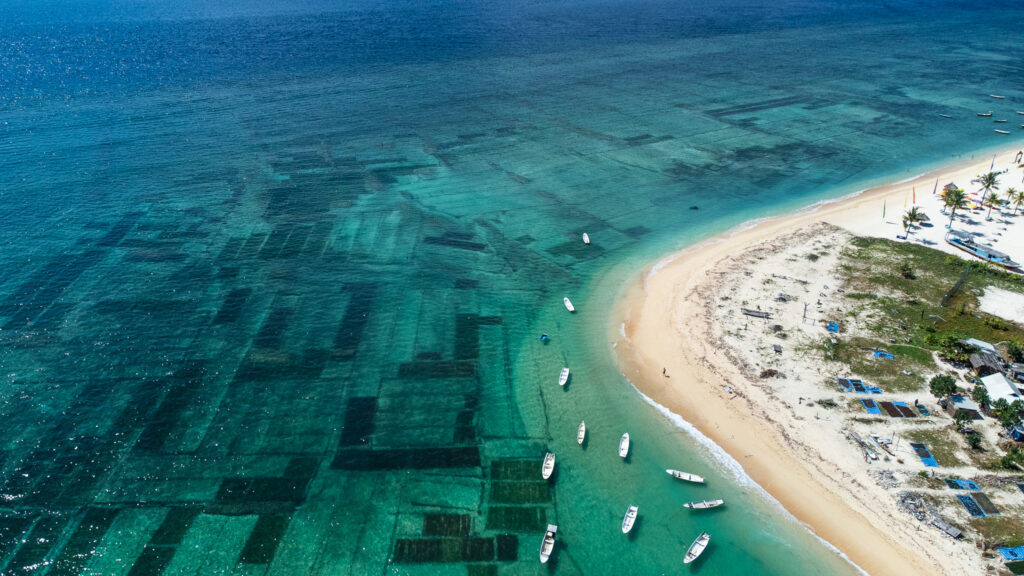 Drone nusa lembongan island bali indonesia hidden beach jungutbatu seaweed farms