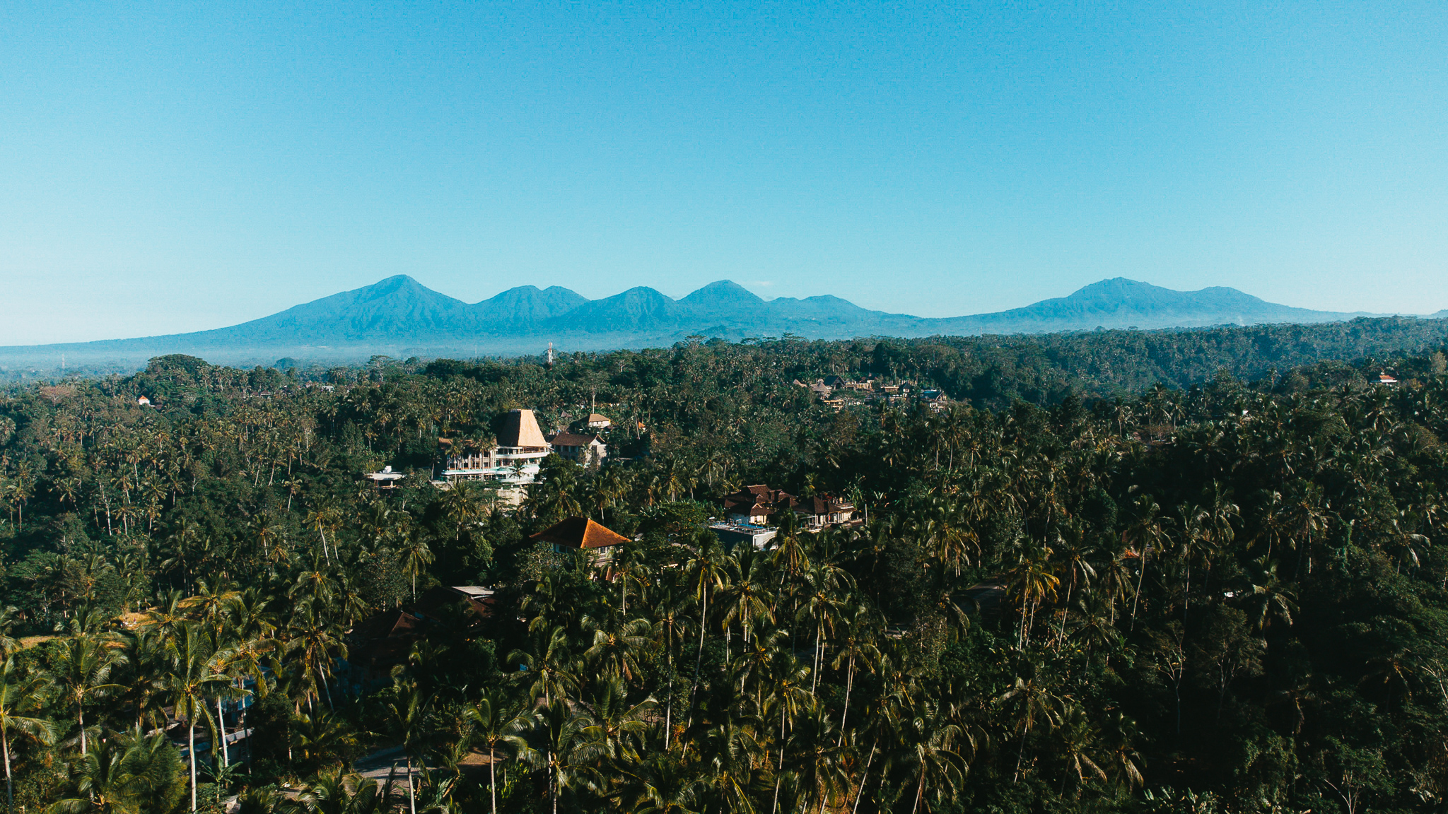 drone ubud rice terrace bali indonesia day trip mountains volcano