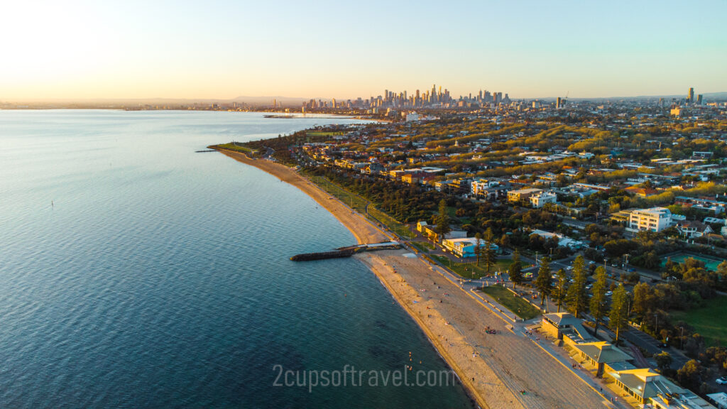 drone city skyline elwood melbourne best walk sunset spot view