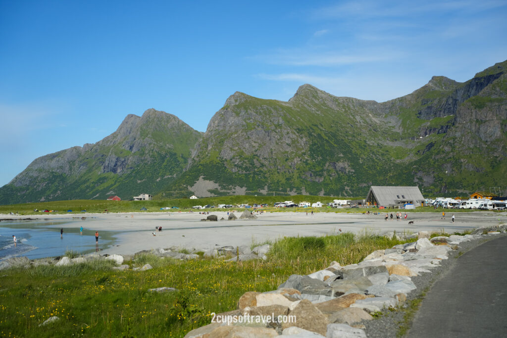 flaksted beach ramberg lofoten beach camp Skagsanden Beach nordic arctic midnight sun