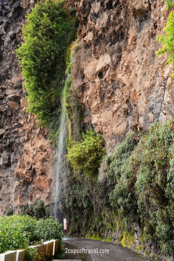 Cascata dos Anjos waterfall over the road madeira hidden gem ponta do sol