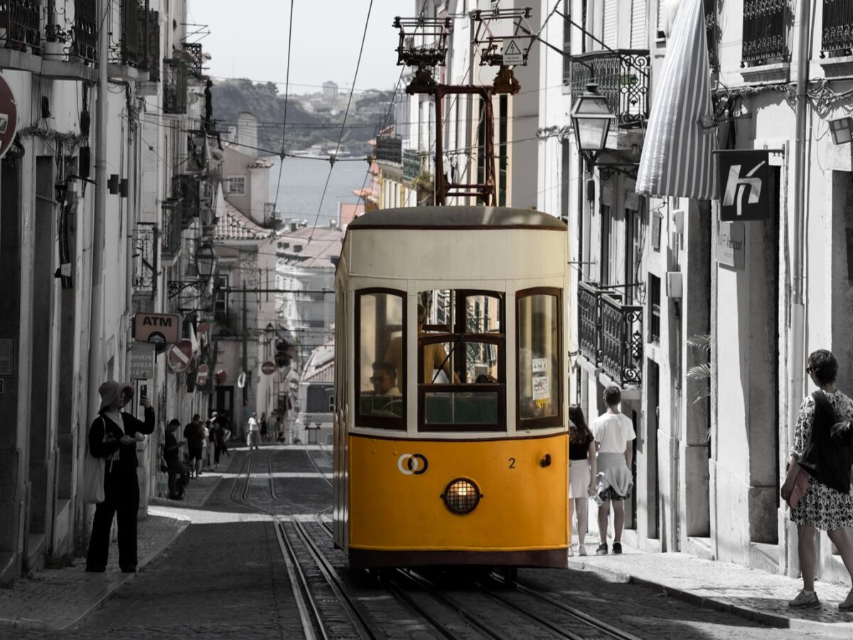 yellow lisbon tram where to see R. da Bica de Duarte Belo funicular barrio alto portugal