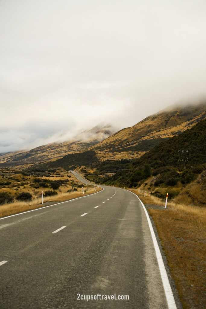 road trip - driving near Mount Cook and Lake Tekapo