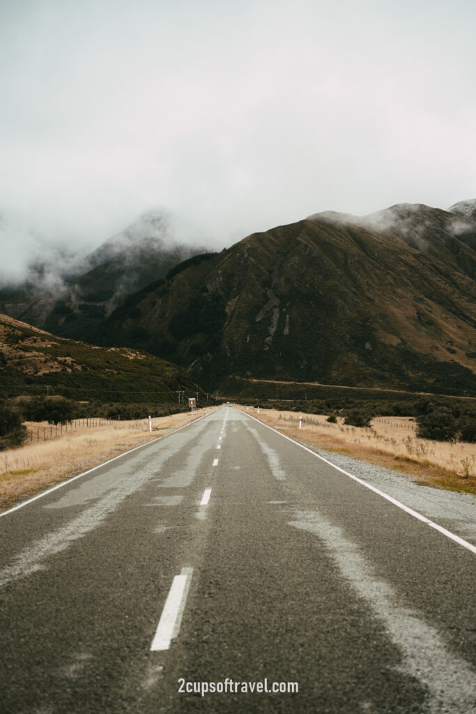 road trip - driving near Mount Cook and Lake Tekapo